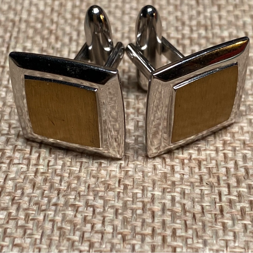 3📚/$25-Elegant Silver Cufflinks With Gold Center Squares